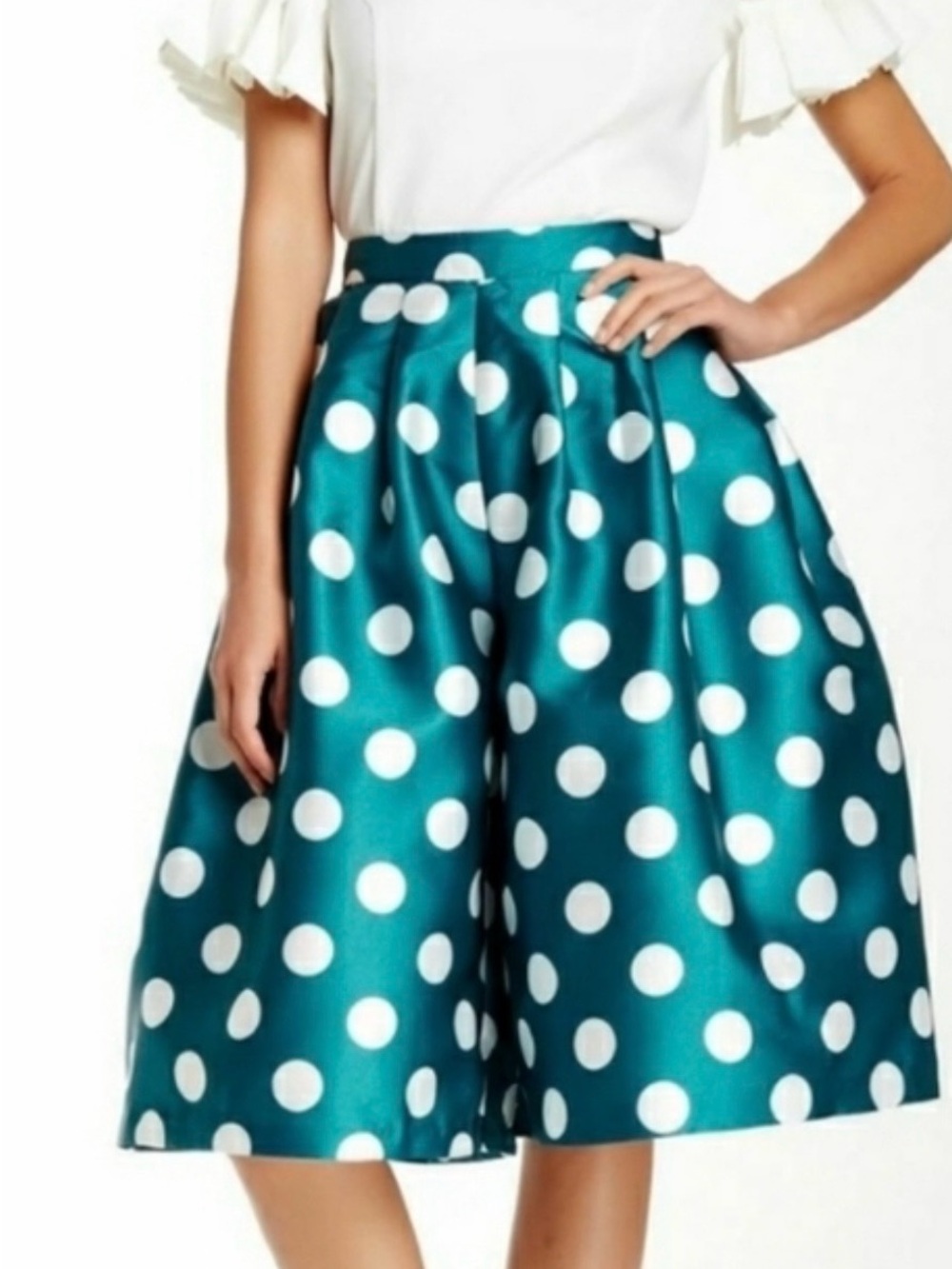 Gracia Teal Polka Dot Midi Skirt